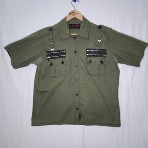 Tripp NYC Men's Button Front Green Short Sleeved Shirt Size Large